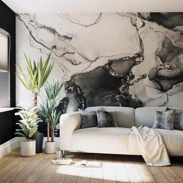 Superfresco Easy Agate Marble Mono Print Abstract Wall Mural in White, W: 300 cm, H: 280 cm – 1