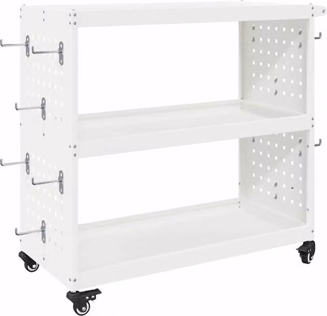 Berkfield White Steel Tool Trolley with Lockable Wheels and Storage Shelf