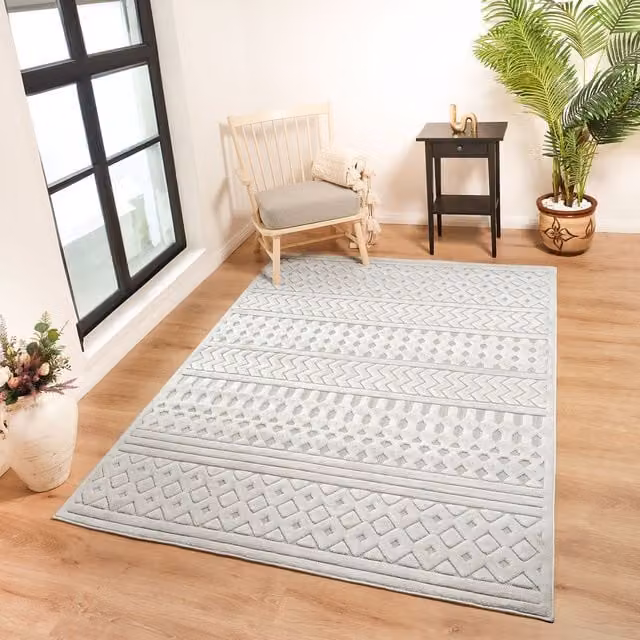 Livabliss Le Mans Modern Textured In & Outdoor Rug in Beige, Grey and White, W/D/H: 200 x 275 cm