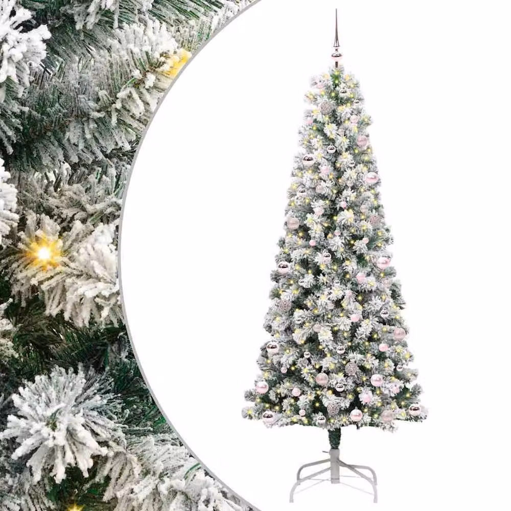 Berkfield Home Realistic Artificial Hinged Christmas Tree in Green and White, Height: 240 cm – 3