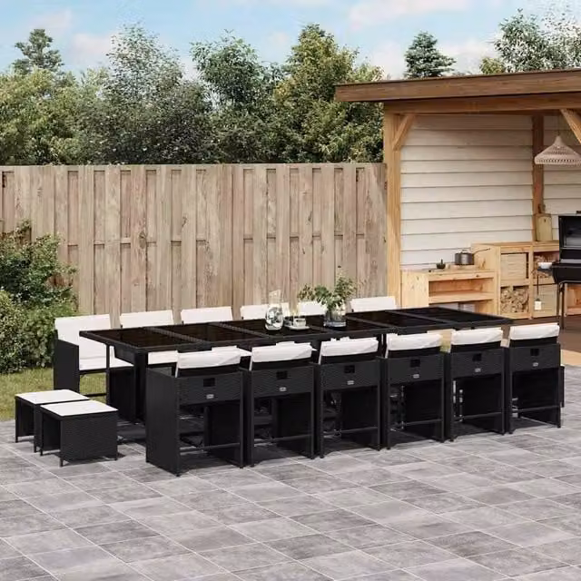 Berkfield Modern Extendable Polyrattan Garden Dining Set with Glass Table in Black – 1