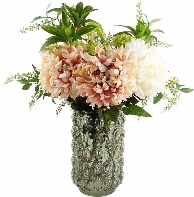 Dyzi Artificial Mixed Floral Arrangement with Glass Vase in Pink, White and Green, H 55 cm x W 40 cm