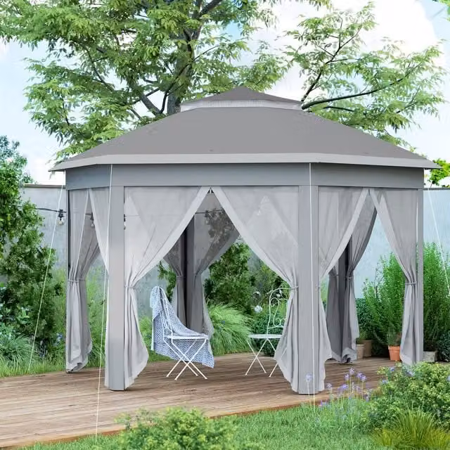 Outsunny Hexagon Gazebo with Metal Frame in Dark Grey, W: 405 cm, D: 340 cm