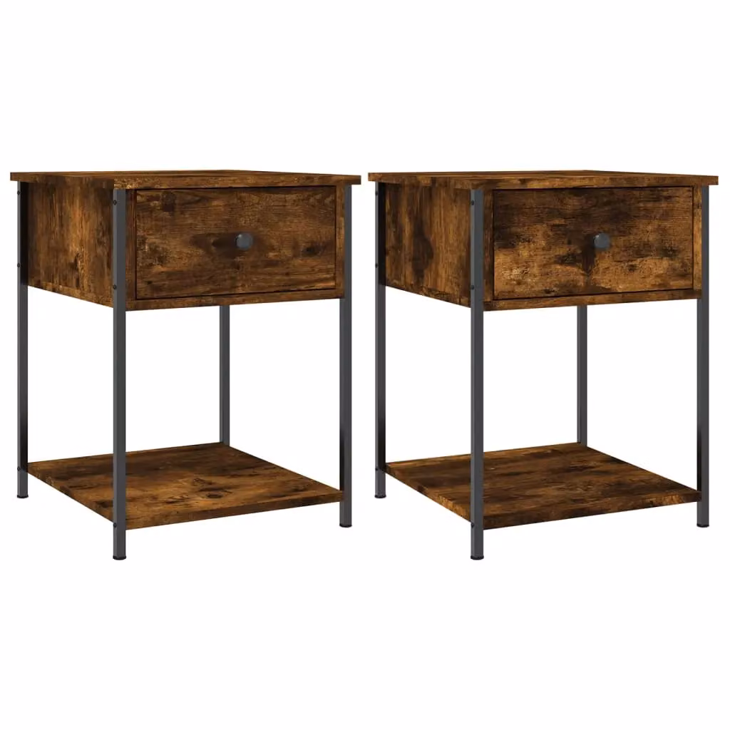 Berkfield Home Set of 2 Bedside Tables in Smoked Oak Brown, W/D/H: 44 x 45 x 58 cm – 2