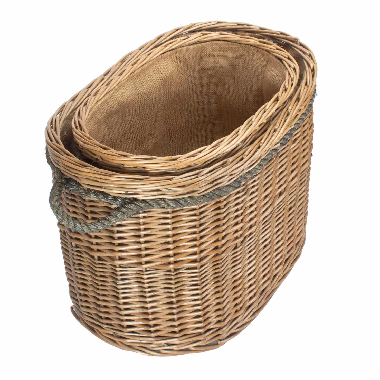Red Hamper Wicker Set of 2 Brown Oval Rope Handled Log Baskets, Width: 58 cm – 2