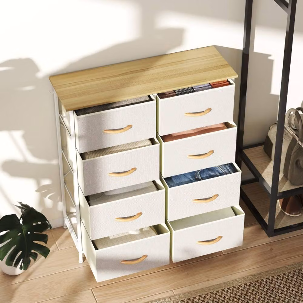 STILVORA Modern Chest of 8 Fabric Drawers with Steel Frame in Beige – 2