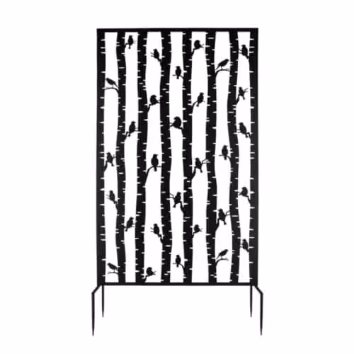 Esschert's Garden Metal Garden Trellis Privacy Screen with Iron Bird Design in Black and Multicolour, H: 186.0 cm x W: 100.4 cm x D: 25.0 cm