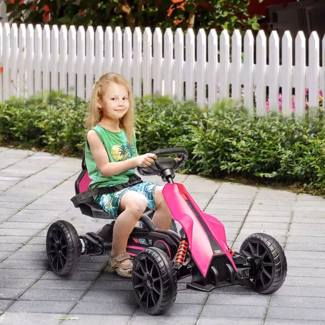 HOMCOM 12V Electric Go Kart with Forward and Reverse Functions in Pink