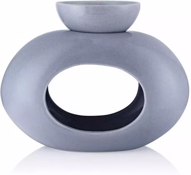 Kingsbury Gifts Ava May Oval Ceramic Tealight Burner in Grey