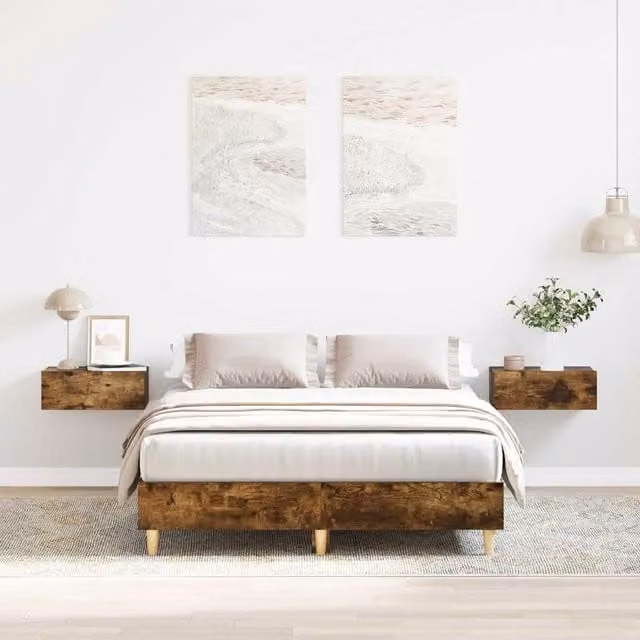 Berkfield Home Smoked Oak Bed Frame in Brown, W/D/H: 140 x 190 cm