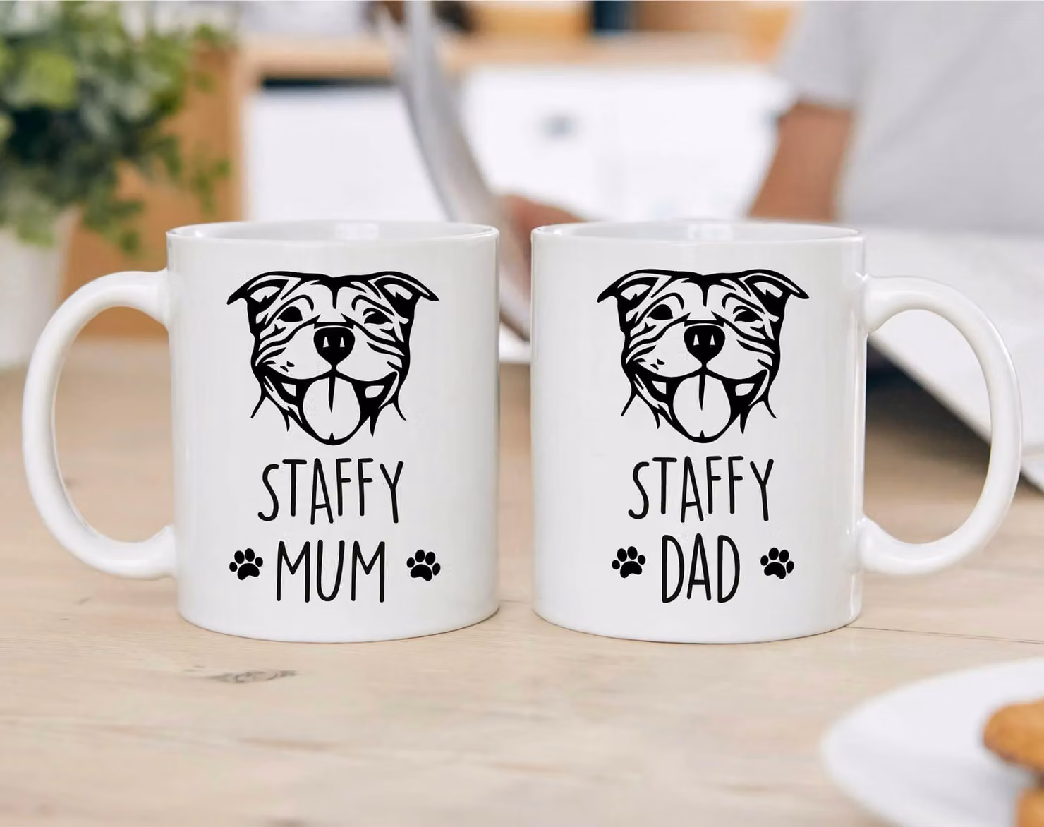 60 Second Makeover Limited Staffy Mum and Staffy Dad Ceramic Mug Set in White, 11oz – 1