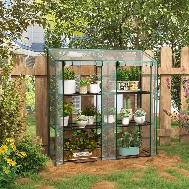 Outsunny 3 Tier Mini Greenhouse with 6 Wire Shelves in White and Transparent