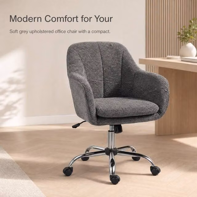 STILVORA Grey Velvet Fabric Task Chair with 360 Degree Swivel and Armrests, W/D/H: 58 x 48 x 120 cm