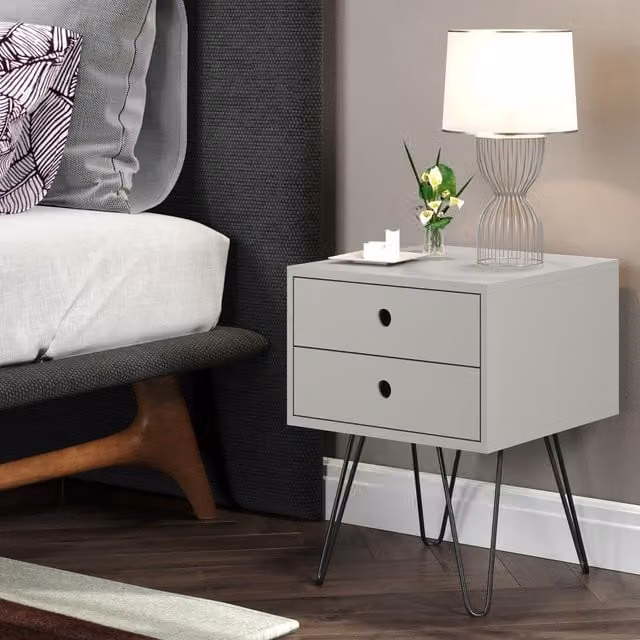 Core Products Set of 2 Options 2 Drawer Bedside Cabinets with Painted Finish and Black Metal Legs in Light Grey