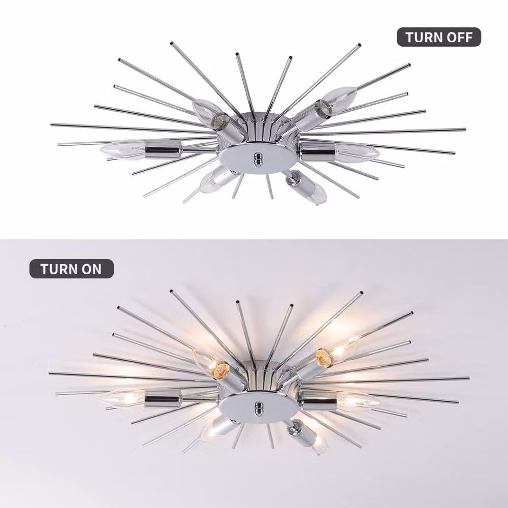 NIVOR 6 Light Sputnik Dimmable Chrome Flush Mount Ceiling Lamp in Metallic Silver – 4