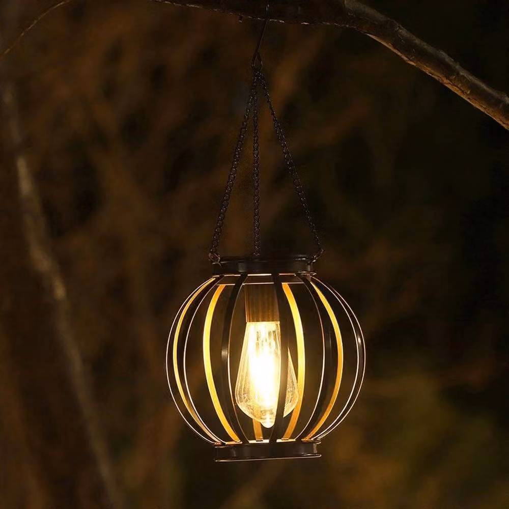 SPETLEK 2-Piece Black Metal Solar LED Hanging Lanterns with Warm White Light for Garden Use – 2