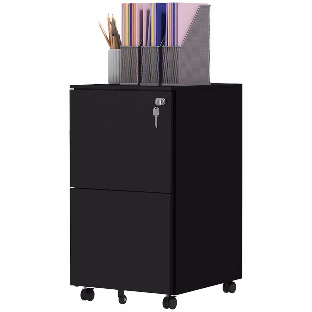 Rolipo Black Lockable 2-Drawer Steel Mobile Filing Cabinet with Castors – 2