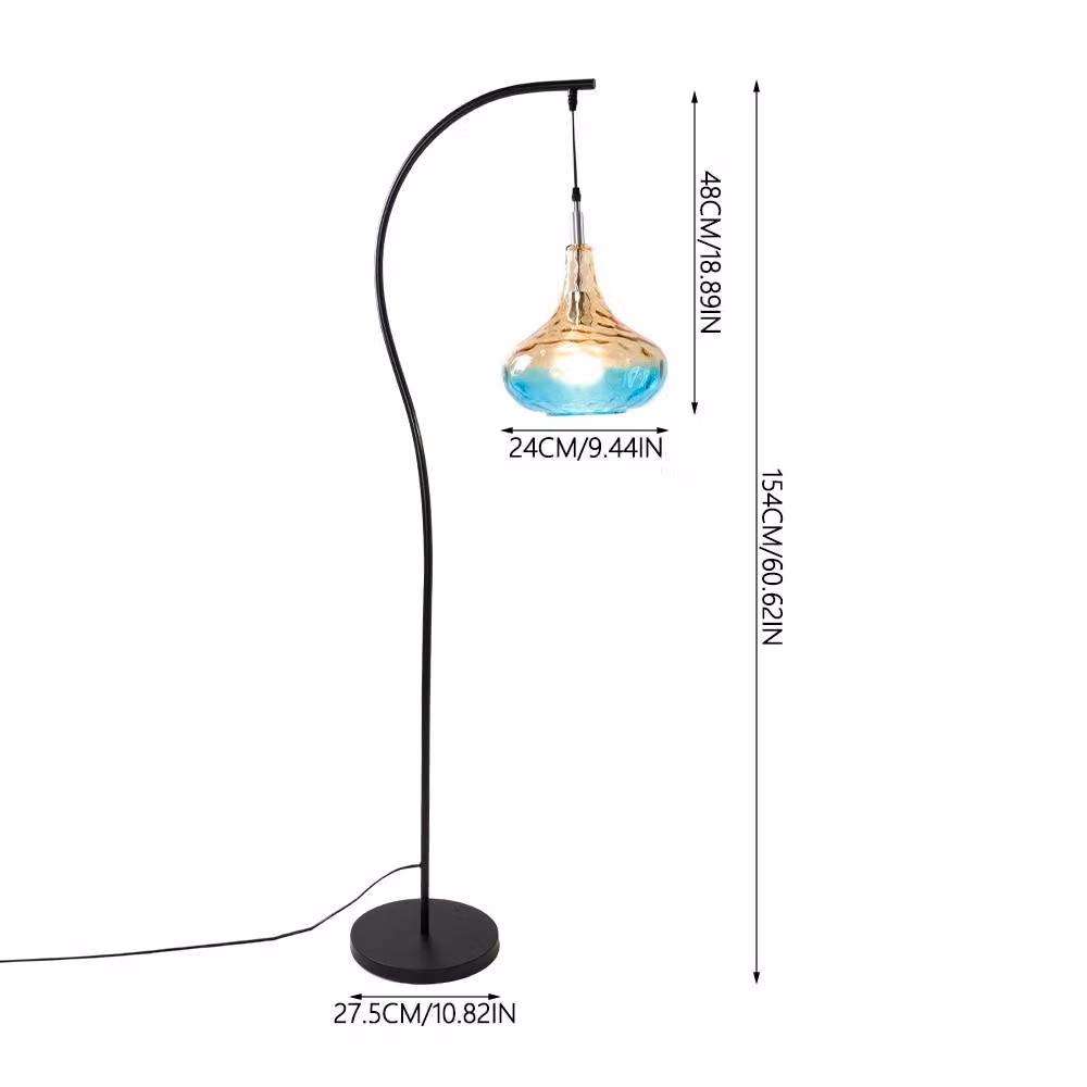 Living and Home Black Arc Floor Lamp with Blue and Amber Gradient Textured Glass Shade – 4