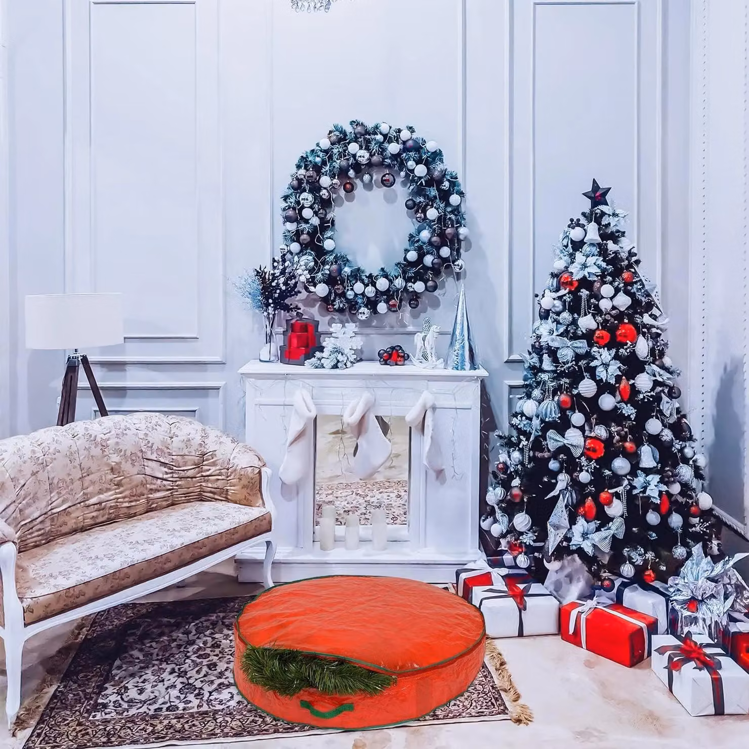 Shatchi Christmas Wreath and Garland Storage Bag in Red, W/D/H: 60 x 20 x 20 cm – 11