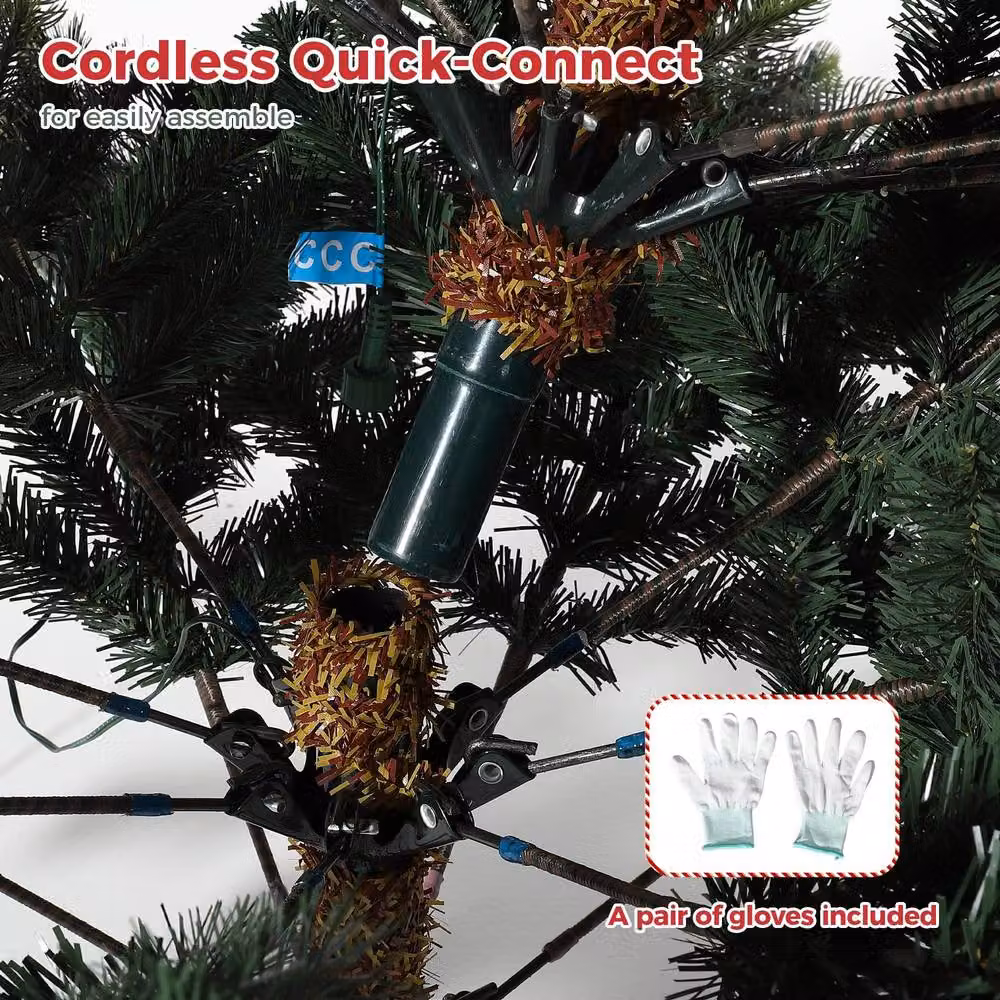 London Boutique 7.5ft Pre-Lit Artificial Spruce Christmas Tree with 200 Warm White LED Lights in Green – 6
