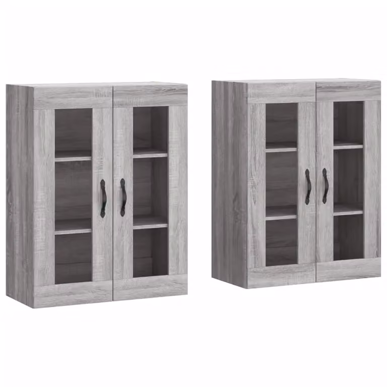 Berkfield Home Wall Mounted Cabinets with Glass Doors, 2 Piece Set in Grey Sonoma Matt Engineered Wood