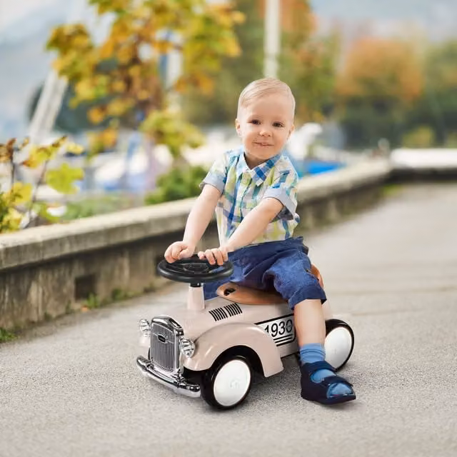 AIYAPLAY Sliding Car Horn Storage Ride On Toy for 12-36 Months in Cream and Beige