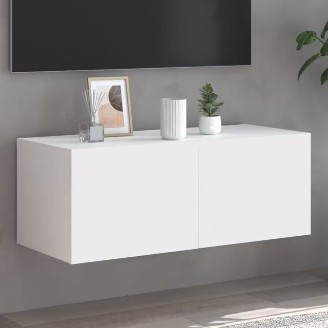 Berkfield Home Modern White Wall Mounted TV Cabinet with Integrated LED Lighting W/D/H: 80 x 35 x 31 cm – 1