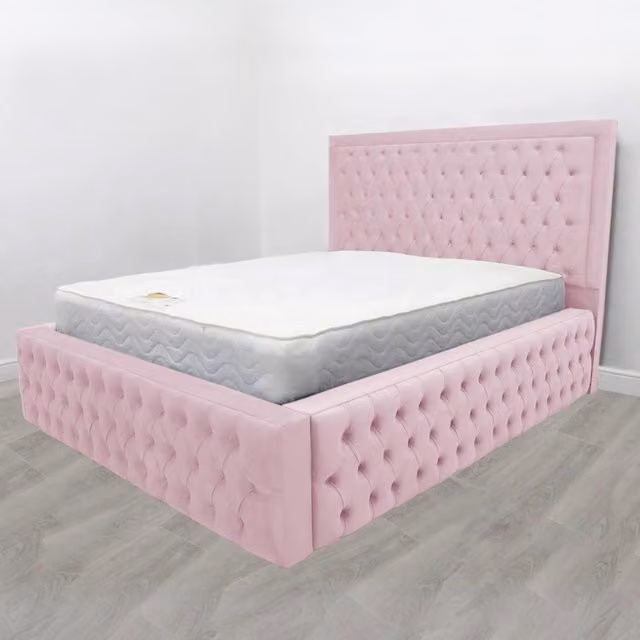 Desire Deco Ambassador Upholstered Velvet Bed Frame, Pink, W/D/H: 200 x 200 cm