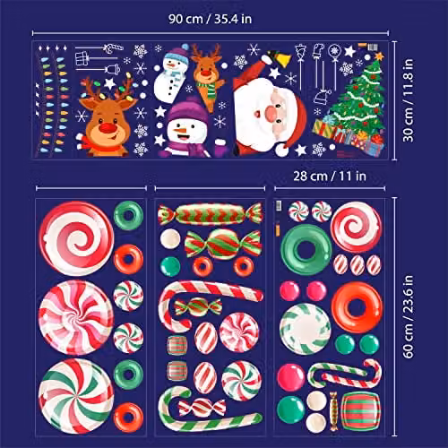 WALPLUS Christmas Window Stickers, Reusable Double-Sided Santa and Friends Decals, 101 Pieces, Multicolour – 3