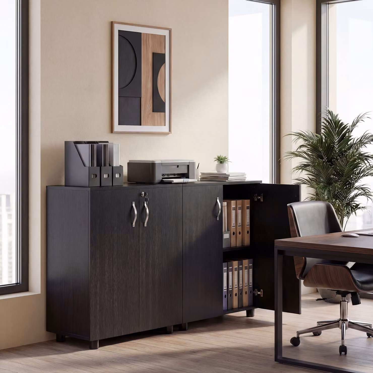 HOMCOM Black Lockable File Cabinet with Hinged Doors and Internal Shelves, W/D/H: 80 x 40 x 80 cm – 8