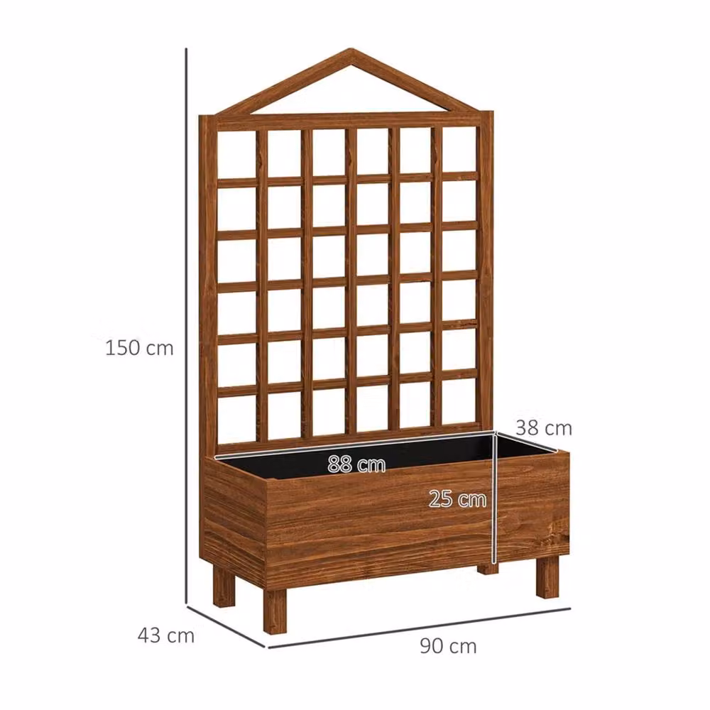 SPETLEK Brown Wooden Planter Box with Trellis for Climbers, W/D/H: 150 x 90 x 43 cm – 2