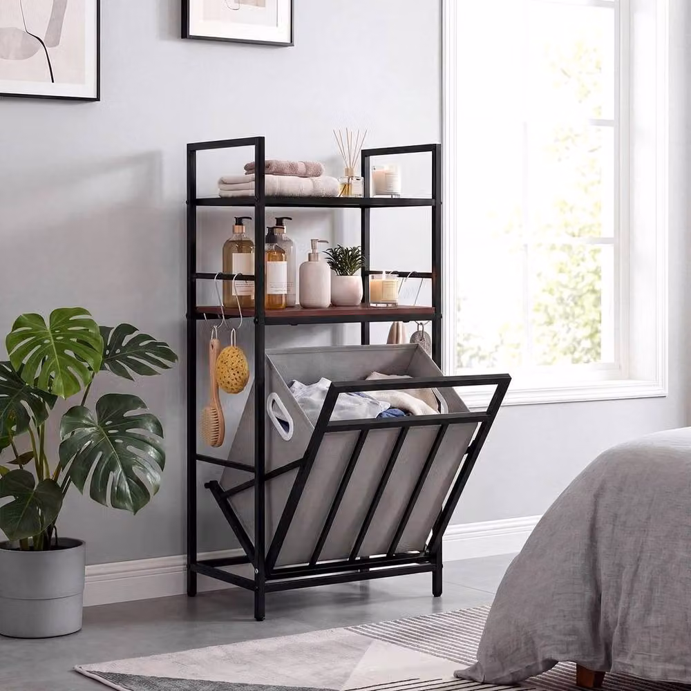 Kelvenix 2-Tier Laundry Hamper with Tilt-out Basket in Black – 2