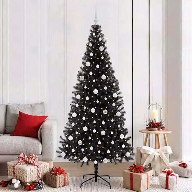 Berkfield Home Christmas Tree with 300 LEDs and Stand, Black, Height: 210 cm – 1