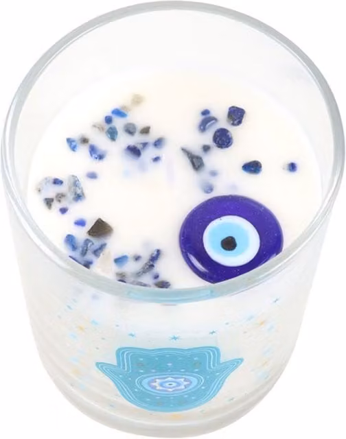 KDMK White and Blue Floral Glass Tabletop Candle with Crystals