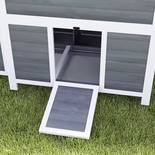 PawHut Grey Wooden Chicken Coop with Nesting Box and Slide-Out Tray, W/D/H: 100 x 86 x 86 cm – 8