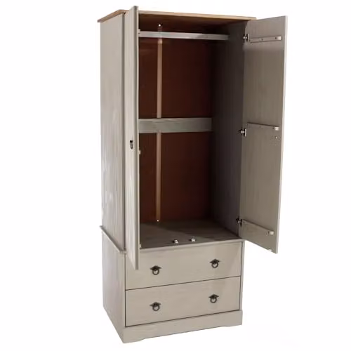 Core Products Corona Classic Grey and Waxed Pine 2 Door 2 Drawer Wardrobe – 3