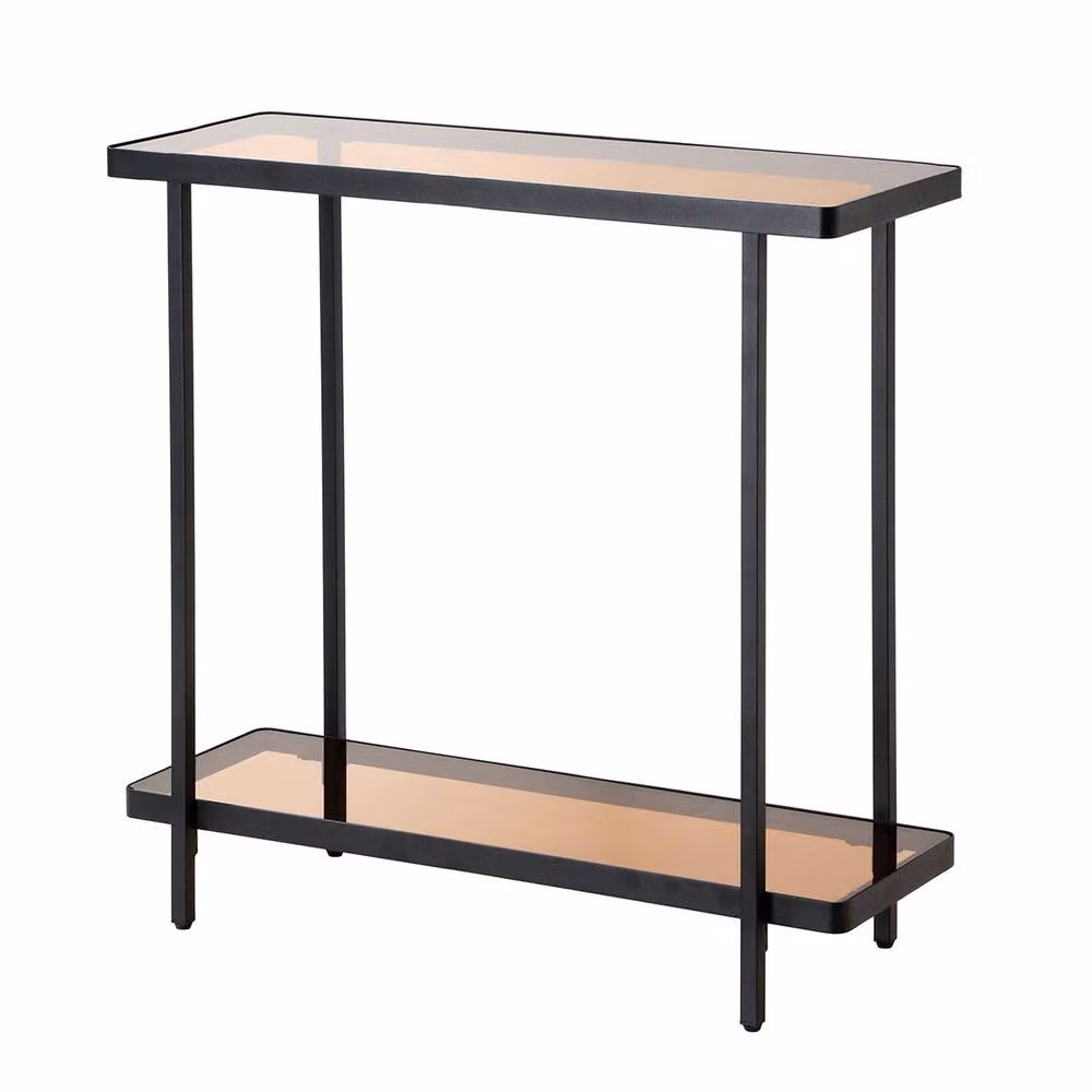 CALICOSY ORA Modern Console Table with Two Smoked Glass Shelves, Black, W: 80 cm, D: 30 cm, H: 80 cm – 3