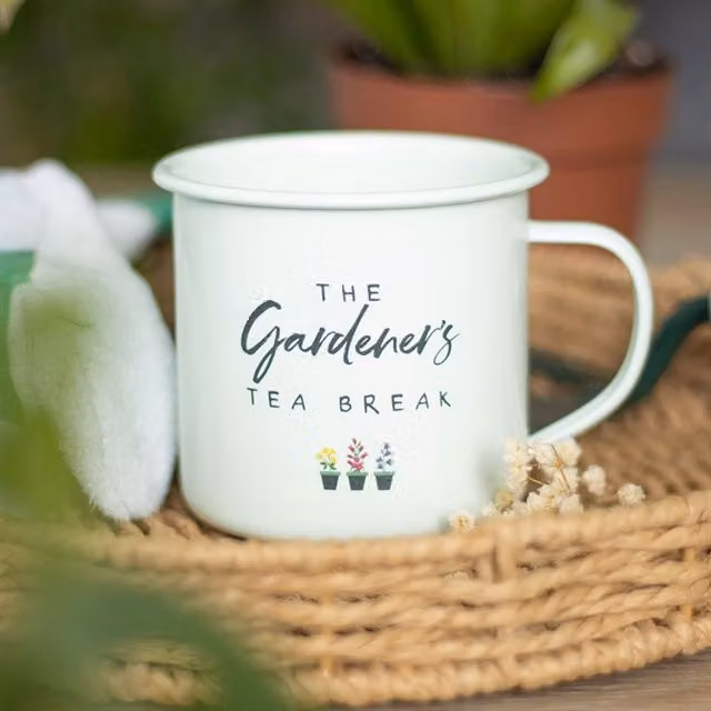 KDMD Floral Enamel Mug for Adults in Green and Beige