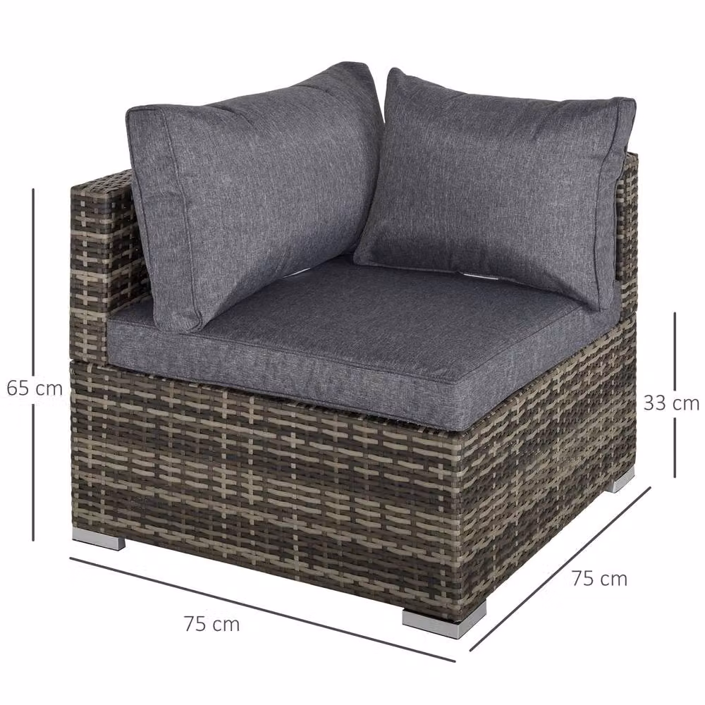 ERGOVEXA L-Shape Outdoor PE Rattan Corner Sofa in Grey with Upholstered Cushions and Metal Frame – 2