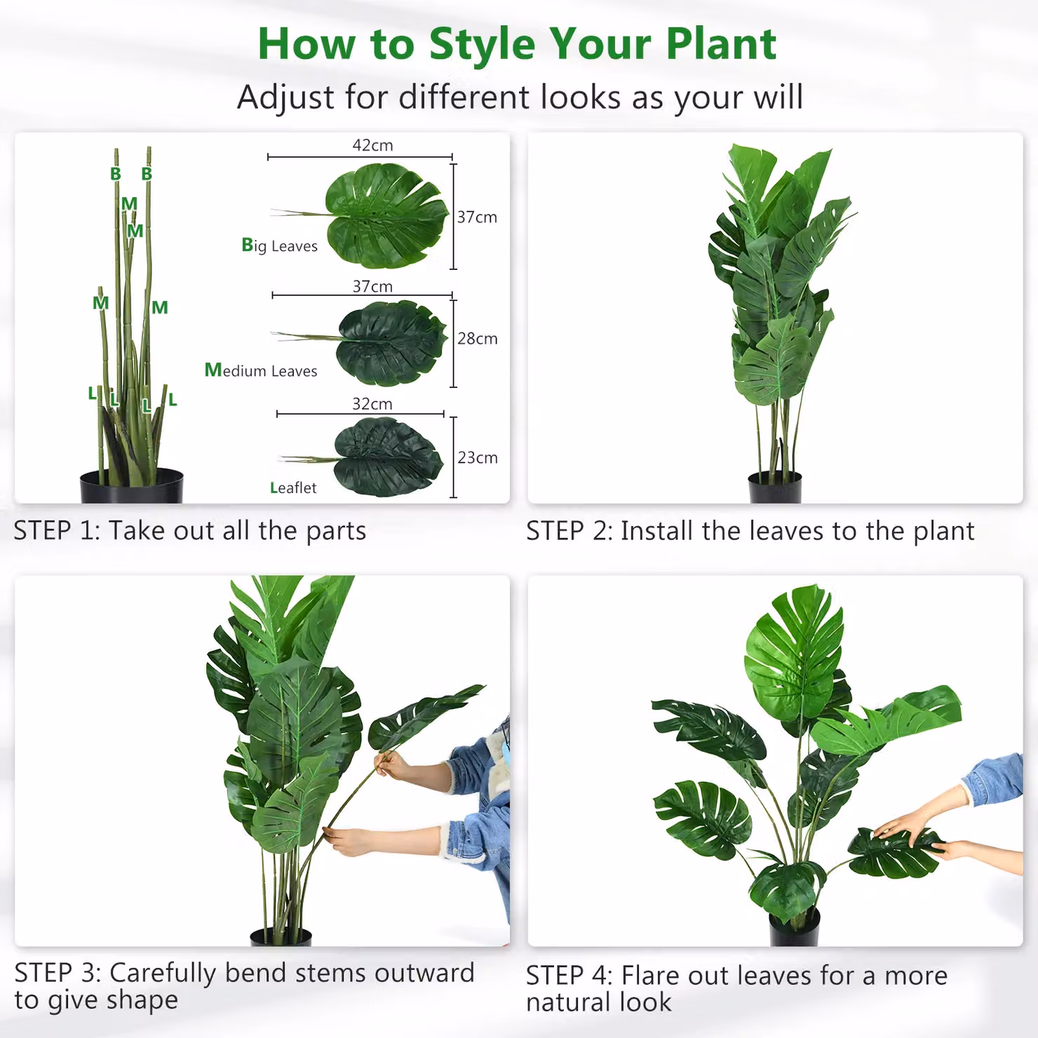 Costway Artificial Monstera Deliciosa Tree with 10 Leaves in Green – 3