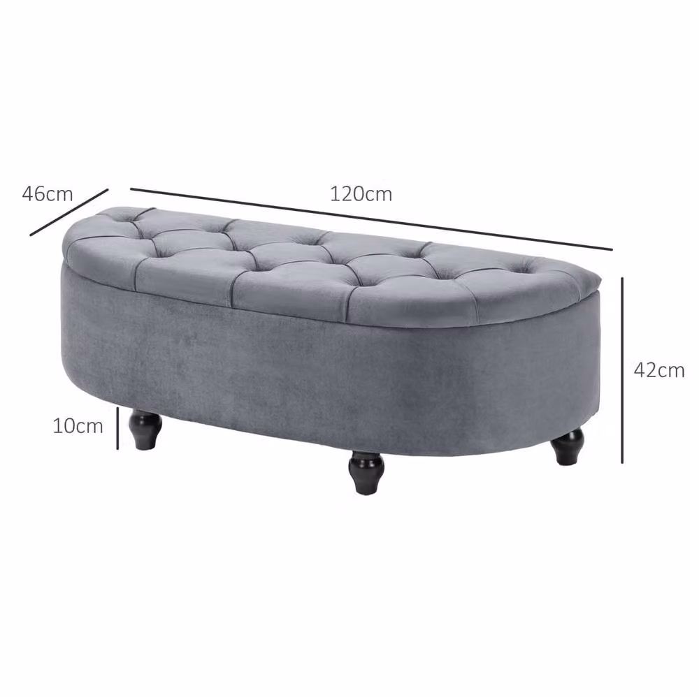 STILVORA Grey Velvet Ottoman Storage Bench – 3