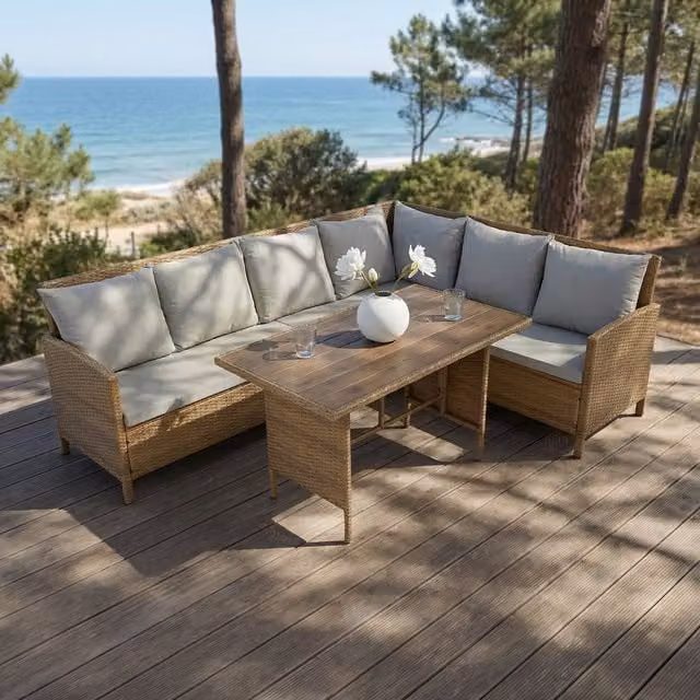 Home Garden Direct Alia Brown Rattan 6 Seater Outdoor Corner Dining Sofa Set