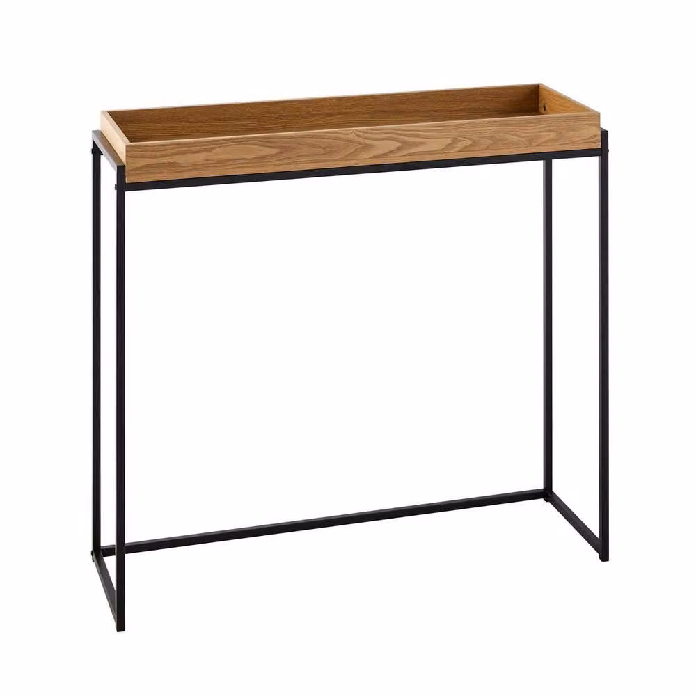 CALICOSY Industrial Console Table with Black Metal Legs and Wood Top in Light Brown, W: 100 cm, D: 30 cm, H: 90 cm – 6