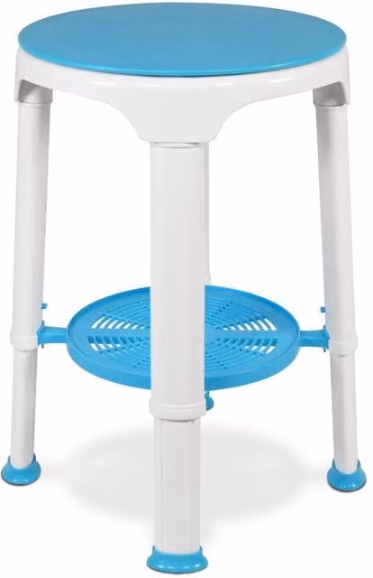 NESTLUNE Round White Plastic Bathroom Shower Stool with Non-Slip Height Adjustable Legs – 1