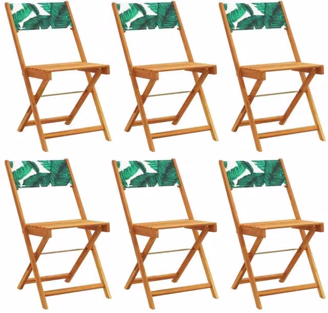 Berkfield Home Set of 6 Folding Garden Chairs in Green Fabric and Natural Acacia Wood