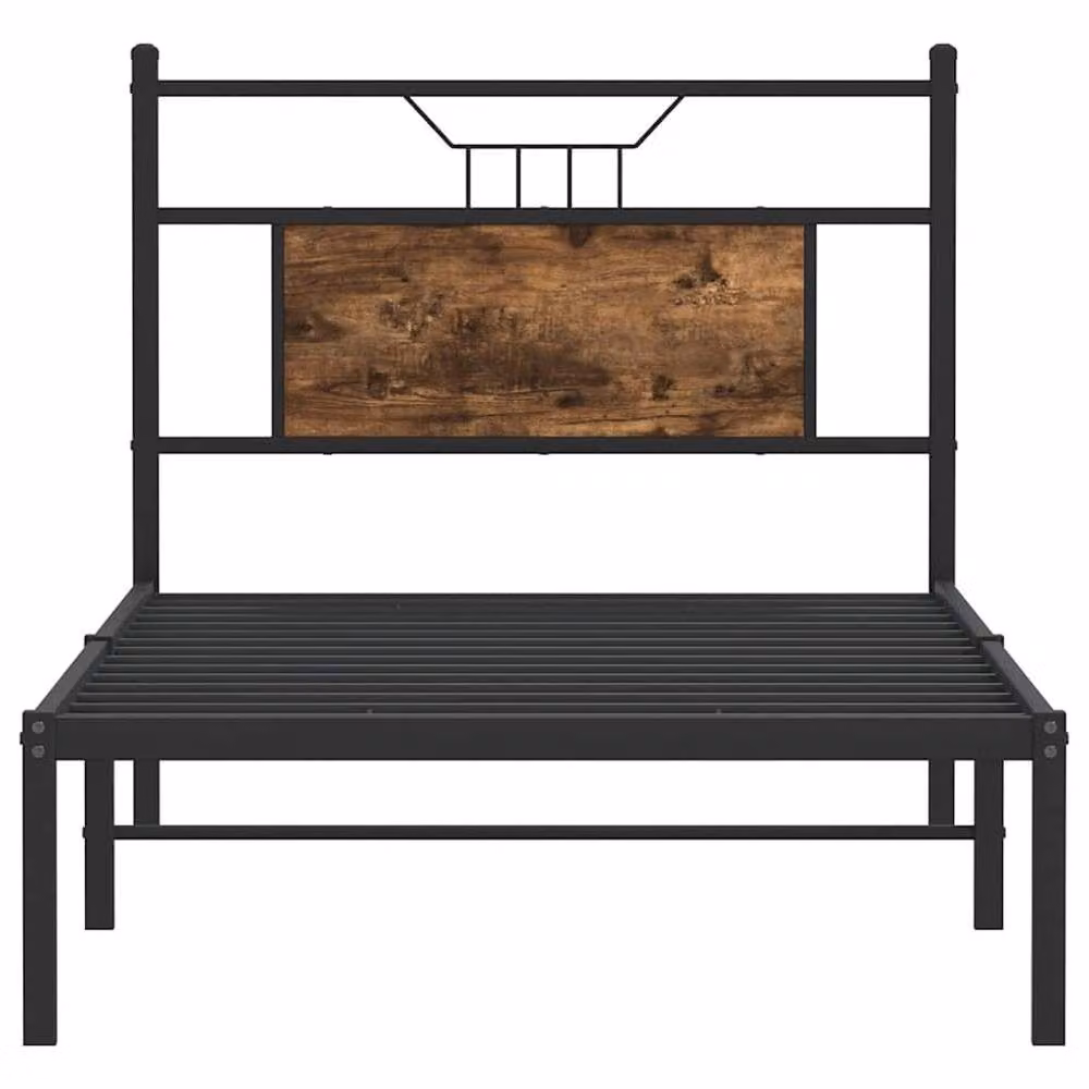 Berkfield Home Small Single Bed Frame in Smoked Oak and Metal, Brown, W/D/H: 75 x 190 cm – 3