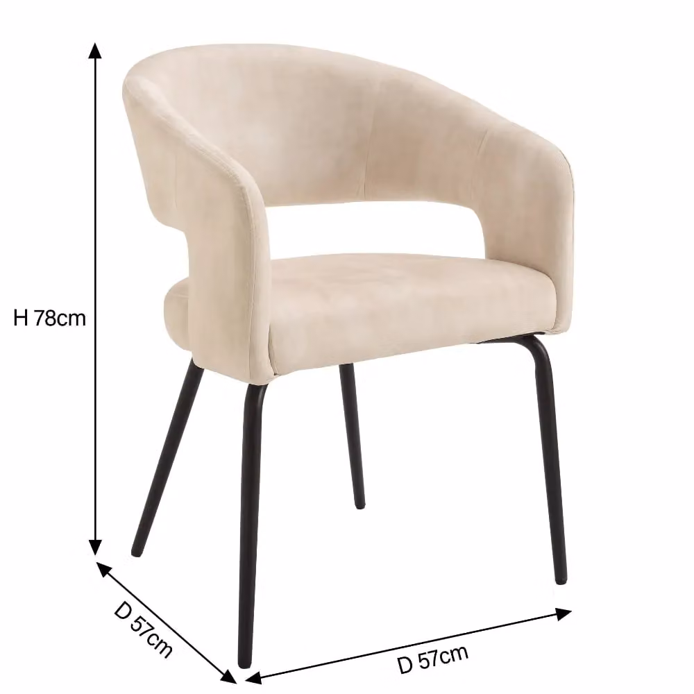 Modish Furnishing Jasmine Set of 2 Cream Velvet Dining Chairs with Black Metal Legs – 2