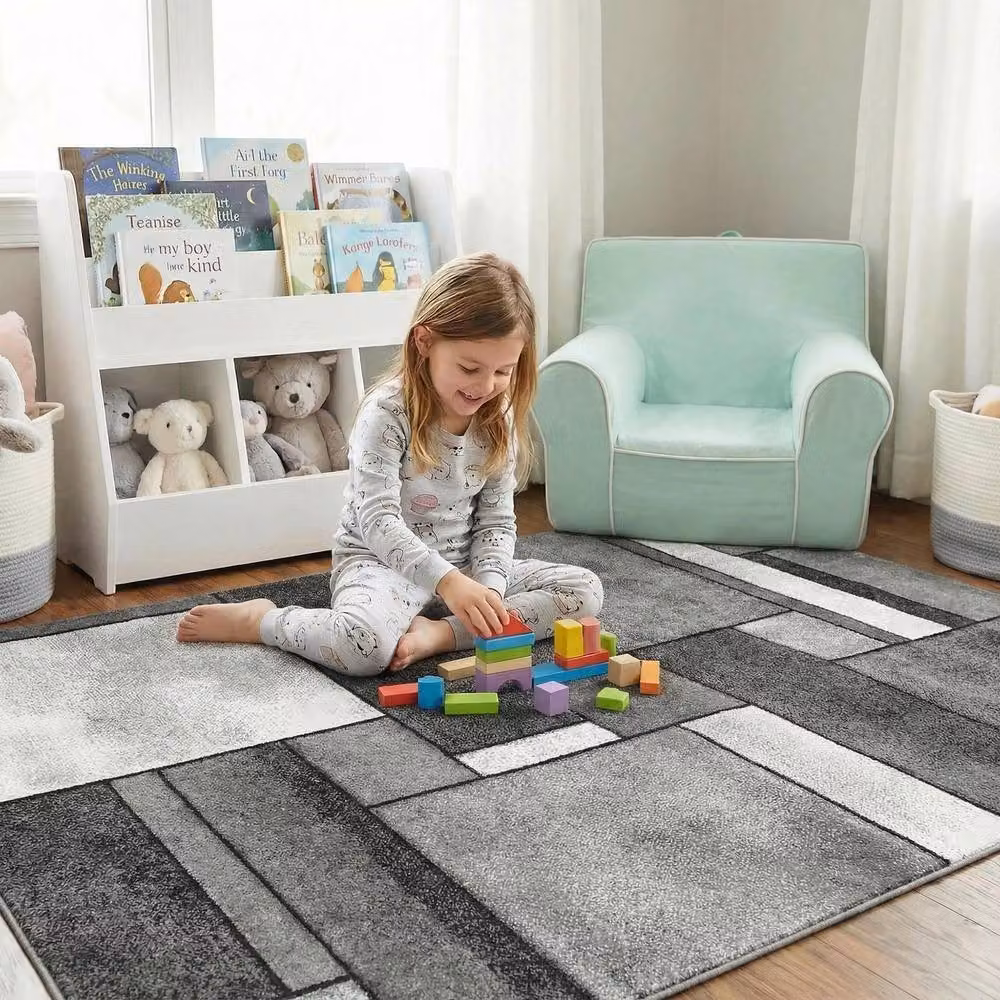 MCC Direct Modern Mosaic Pattern Rectangular Microfibre Rug in Grey, W: 200 cm, D: 280 cm – 3
