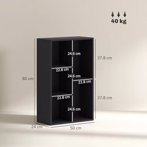 HOMCOM 2 Tier Cube Bookshelf with 5 Open Storage Compartments in Black – 3