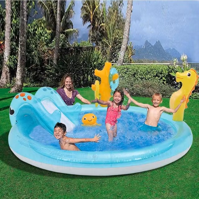 Livingandhome Blue PVC Above-ground Kids Swimming Pool